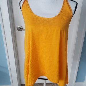 VALETTE YELLOW RACER BACK SLEEVLESS SUMMER TANK ASYMETRICAL S FLOWY SILKY